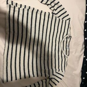 Zara Black and Cream Striped Knit Top